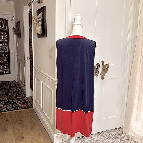 Nautica Womens Navy Red Sleeveless Shift Midi Dress XXL V Neck Nautical Chic - Picture 2 of 9